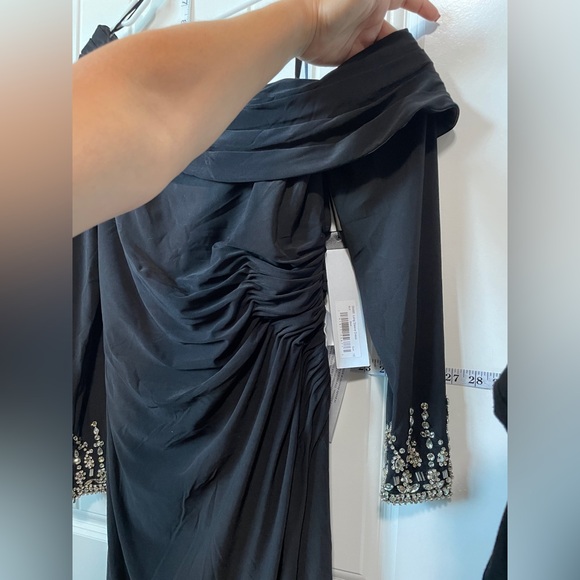 Mac Duggal Women's leena Foldover Long Sleeve Jeweled Midi Dress - Picture 8 of 14